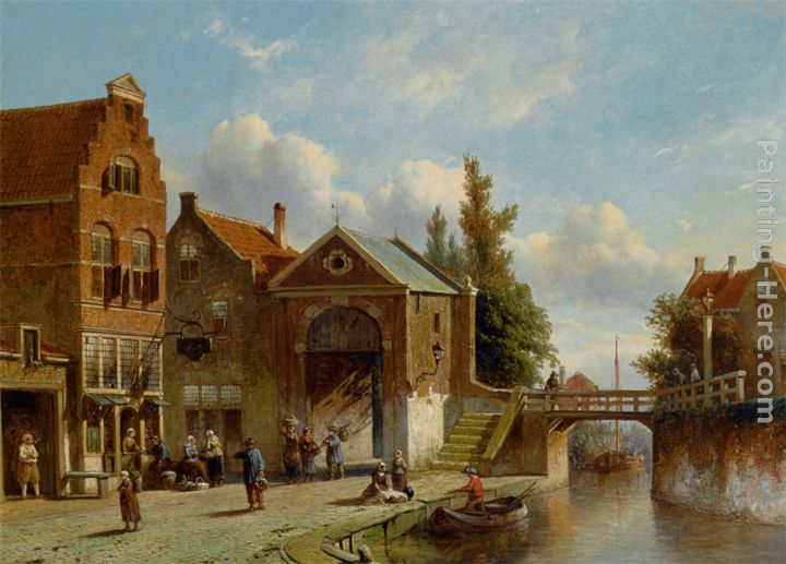 Figures in the Quay of a Dutch Town painting - Pieter Gerard Vertin Figures in the Quay of a Dutch Town art painting